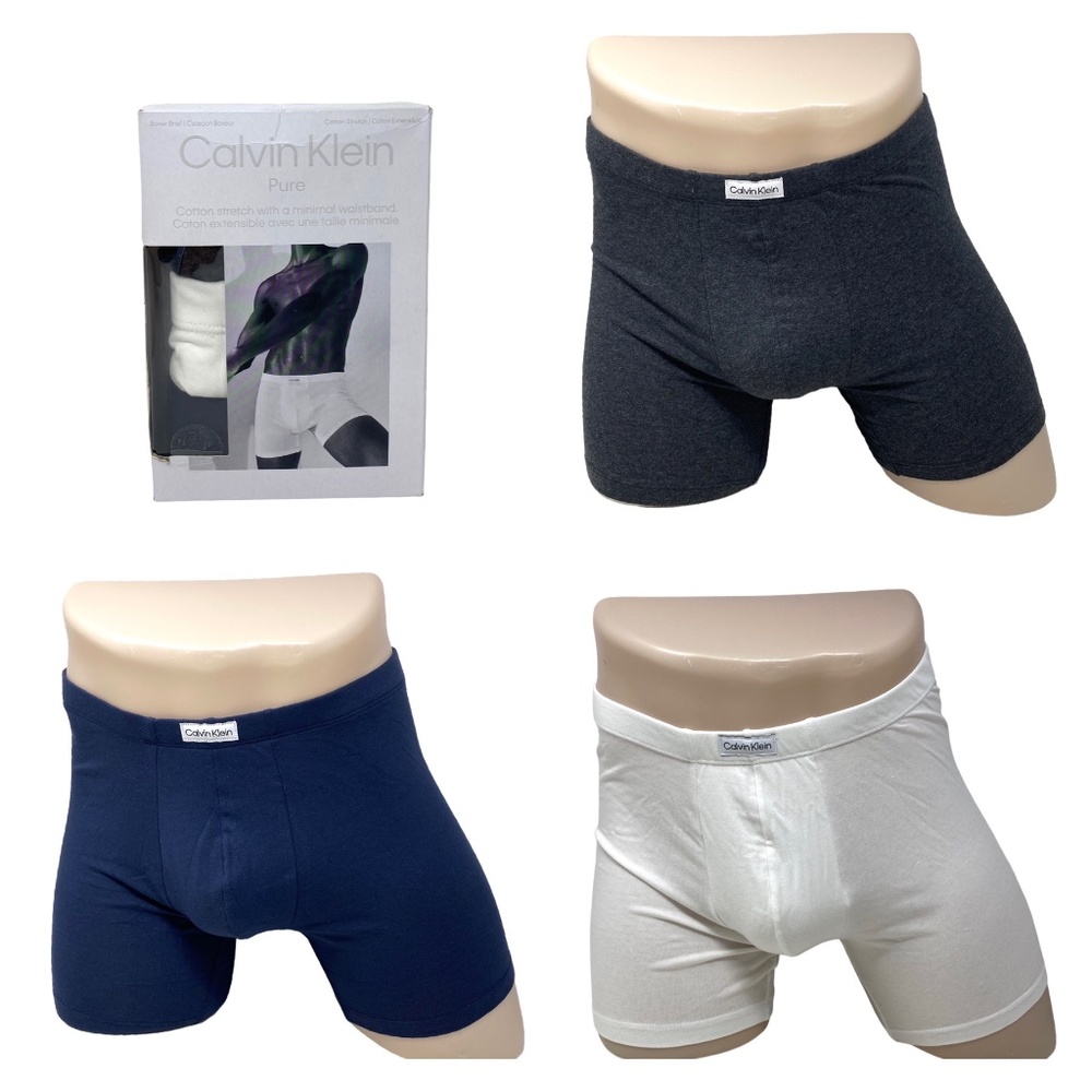 Calvin Klein 3 Pack Boxer Brief Underwear Men Stretch Pure Cotton Blue NB3263903
